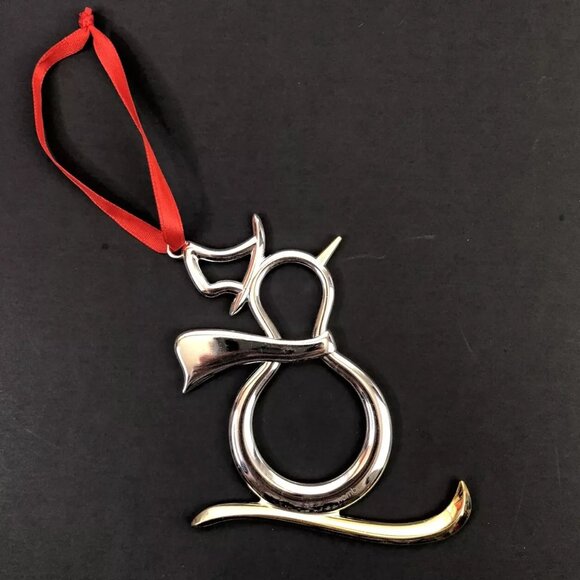 Nambe Brass Christmas Ornament Silver Plated Snowman Hat Scarf Gold Riding Ski - Picture 2 of 5